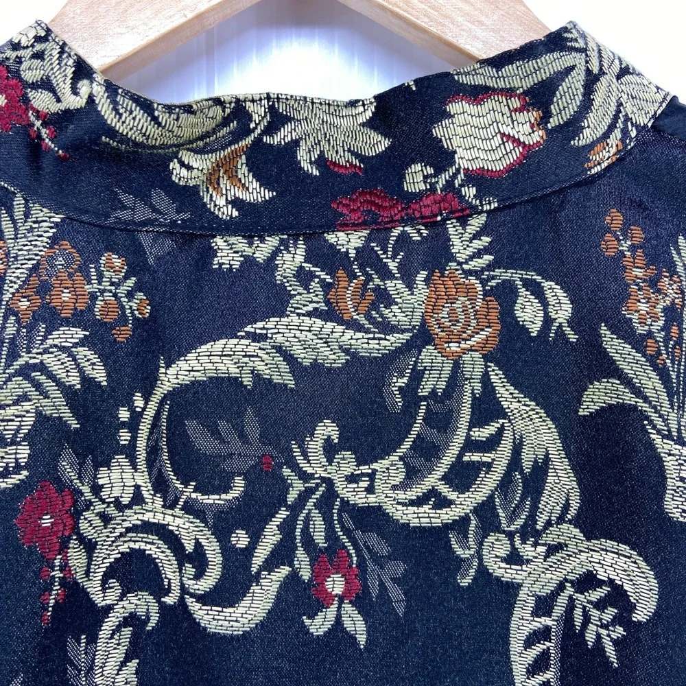 April Cornell Black‎ Multi Color Embroidered Flower Tapestry Vest Womens Large